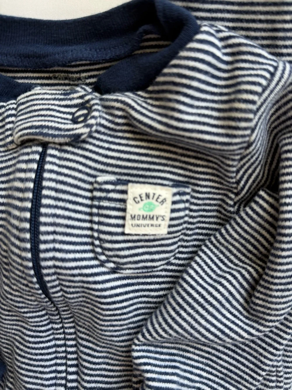 Carter's Navy and White Striped Footed One-Piece with Green Monster Feet